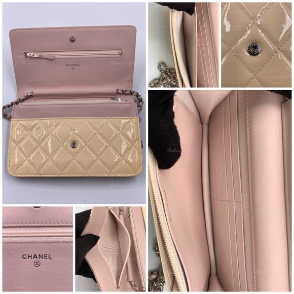 Authentic CHANEL Patent Leather Wallet-on-the-chain WOC Crossbody Flap Bag - Lig - Picture 12 of 15